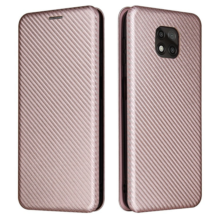 Auto-absorbed Stand Carbon Fiber Texture Leather Shell Cover for Motorola Moto G Power (2021) - Rose Gold