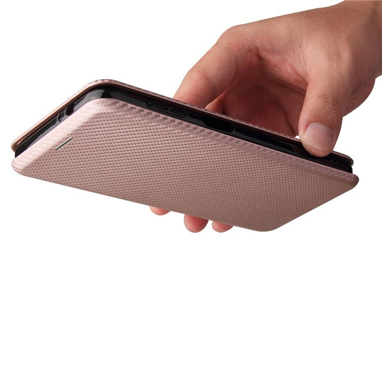 Auto-absorbed Stand Carbon Fiber Texture Leather Shell Cover for Motorola Moto G Power (2021) - Rose Gold