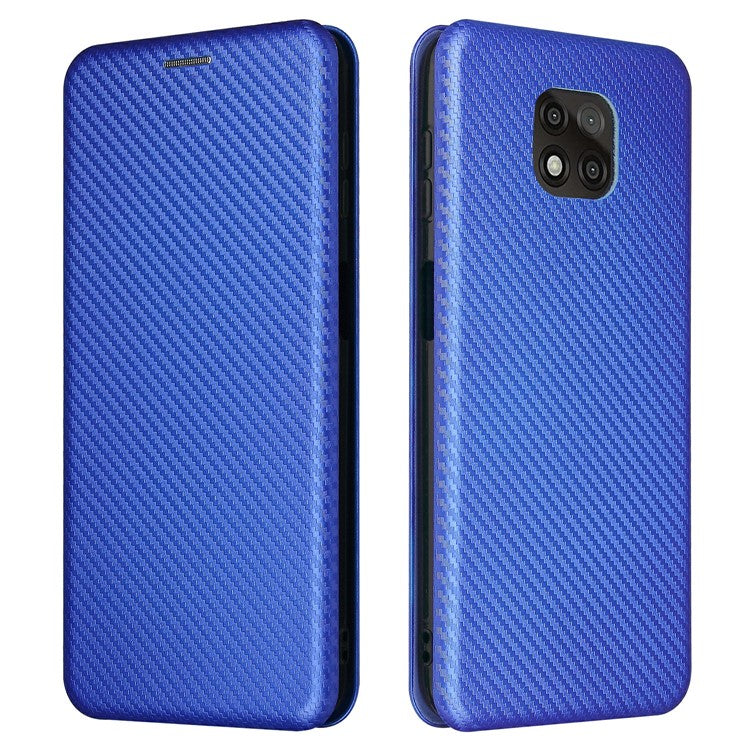 Auto-absorbed Stand Carbon Fiber Texture Leather Shell Cover for Motorola Moto G Power (2021) - Blue