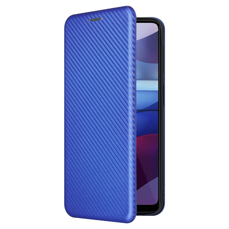 Auto-absorbed Stand Carbon Fiber Texture Leather Shell Cover for Motorola Moto G Power (2021) - Blue