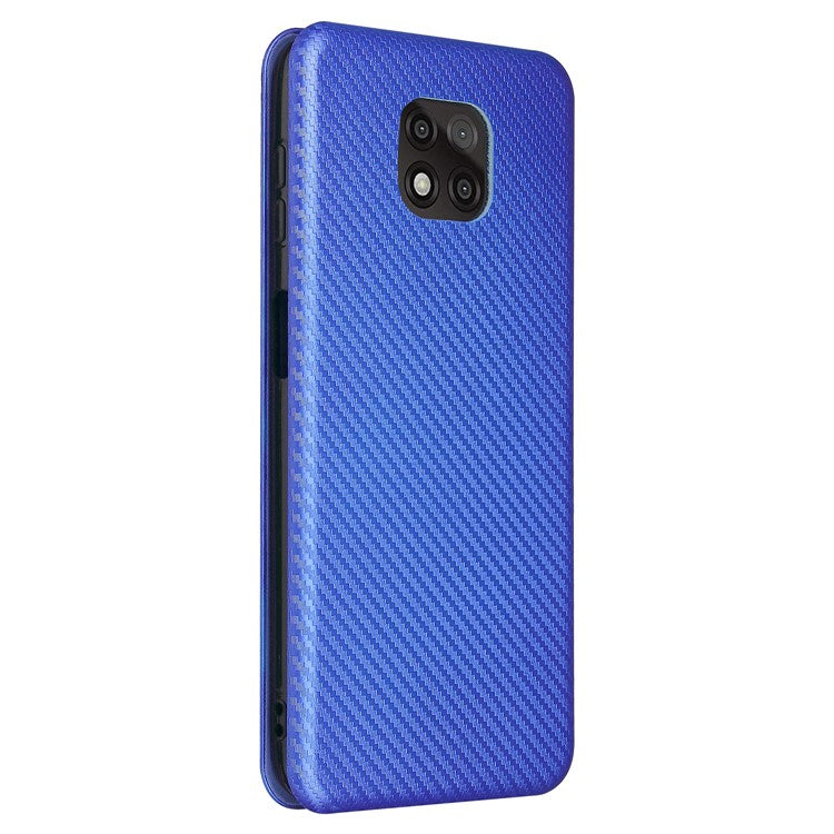 Auto-absorbed Stand Carbon Fiber Texture Leather Shell Cover for Motorola Moto G Power (2021) - Blue