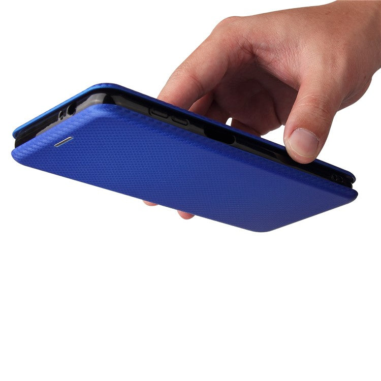 Auto-absorbed Stand Carbon Fiber Texture Leather Shell Cover for Motorola Moto G Power (2021) - Blue