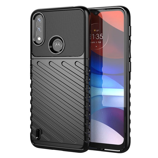 Thunder Series Twill Texture Thickened TPU Protective Cover Case for Motorola Moto E7 Power/Moto E7i Power - Black