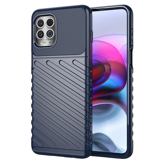 Thunder Series Twill Texture Thickened TPU Protective Cover Case for Motorola Edge S / Moto G100 - Blue