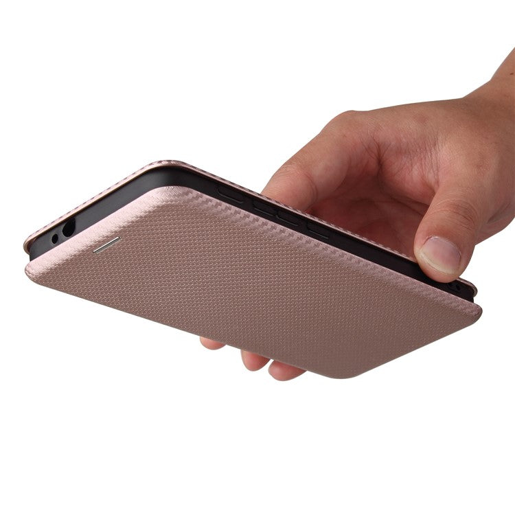 Auto-absorbed Stand Carbon Fiber Texture Leather Shell Cover for Motorola Moto G30/G20/G10 - Rose Gold