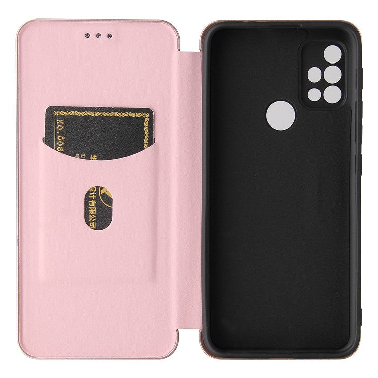 Auto-absorbed Stand Carbon Fiber Texture Leather Shell Cover for Motorola Moto G30/G20/G10 - Rose Gold