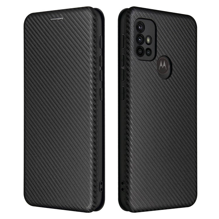 Auto-absorbed Stand Carbon Fiber Texture Leather Shell Cover for Motorola Moto G30/G20/G10 - Black