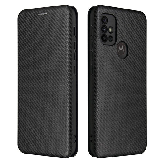 Auto-absorbed Stand Carbon Fiber Texture Leather Shell Cover for Motorola Moto G30/G20/G10 - Black