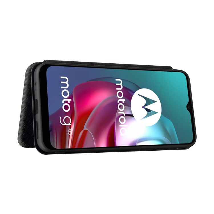 Auto-absorbed Stand Carbon Fiber Texture Leather Shell Cover for Motorola Moto G30/G20/G10 - Black