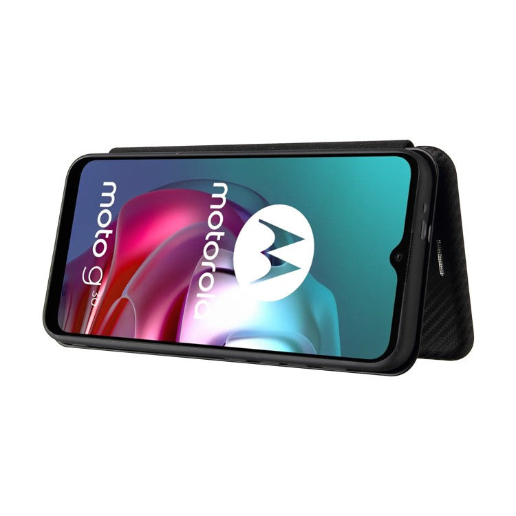 Auto-absorbed Stand Carbon Fiber Texture Leather Shell Cover for Motorola Moto G30/G20/G10 - Black