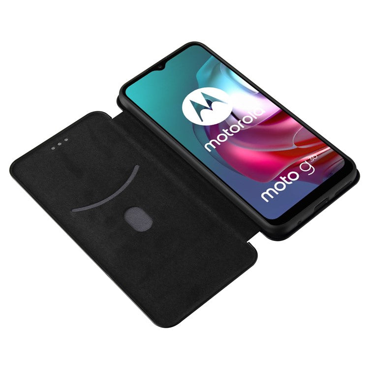 Auto-absorbed Stand Carbon Fiber Texture Leather Shell Cover for Motorola Moto G30/G20/G10 - Black