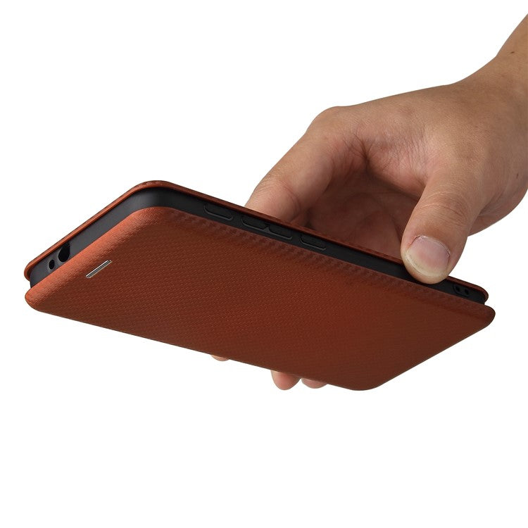 Auto-absorbed Stand Carbon Fiber Texture Leather Shell Cover for Motorola Moto G30/G20/G10 - Orange