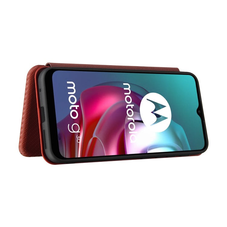 Auto-absorbed Stand Carbon Fiber Texture Leather Shell Cover for Motorola Moto G30/G20/G10 - Orange