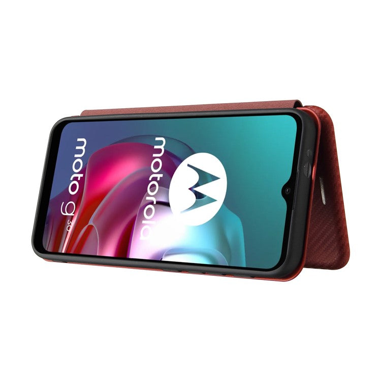 Auto-absorbed Stand Carbon Fiber Texture Leather Shell Cover for Motorola Moto G30/G20/G10 - Orange