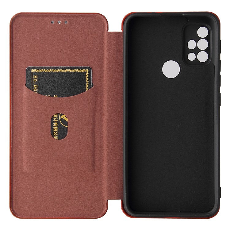 Auto-absorbed Stand Carbon Fiber Texture Leather Shell Cover for Motorola Moto G30/G20/G10 - Orange