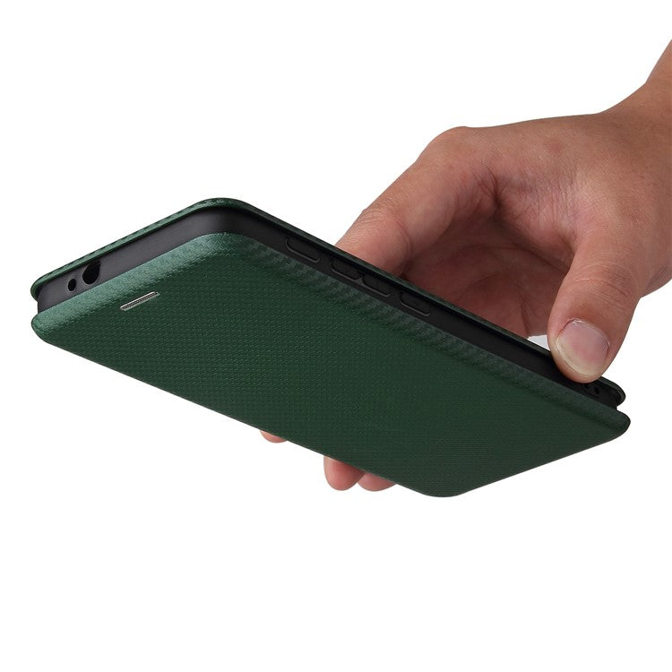 Auto-absorbed Stand Carbon Fiber Texture Leather Shell Cover for Motorola Moto G30/G20/G10 - Green