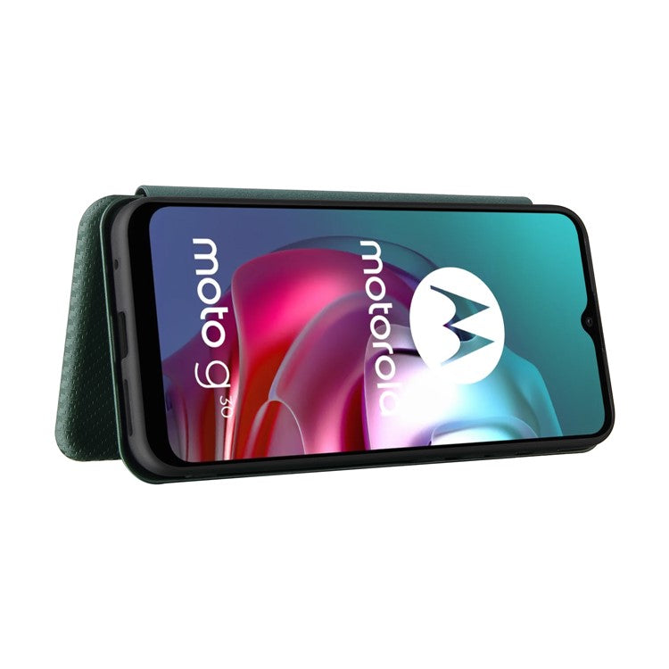 Auto-absorbed Stand Carbon Fiber Texture Leather Shell Cover for Motorola Moto G30/G20/G10 - Green