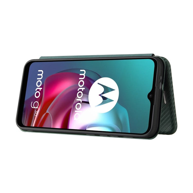 Auto-absorbed Stand Carbon Fiber Texture Leather Shell Cover for Motorola Moto G30/G20/G10 - Green