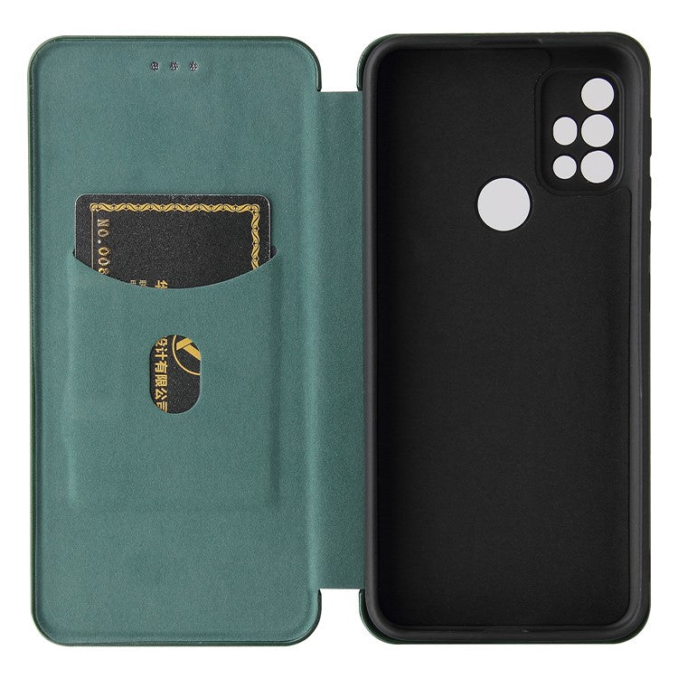 Auto-absorbed Stand Carbon Fiber Texture Leather Shell Cover for Motorola Moto G30/G20/G10 - Green