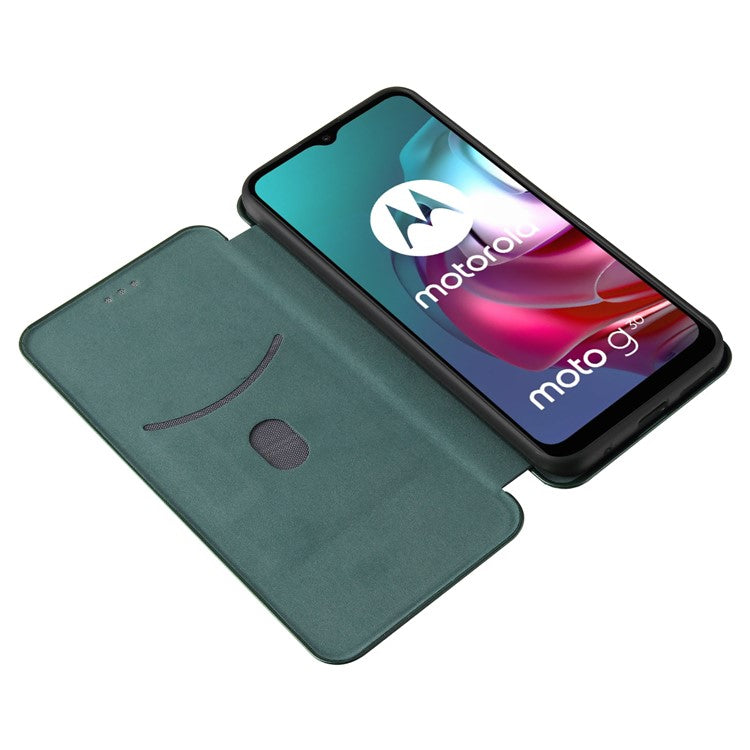 Auto-absorbed Stand Carbon Fiber Texture Leather Shell Cover for Motorola Moto G30/G20/G10 - Green