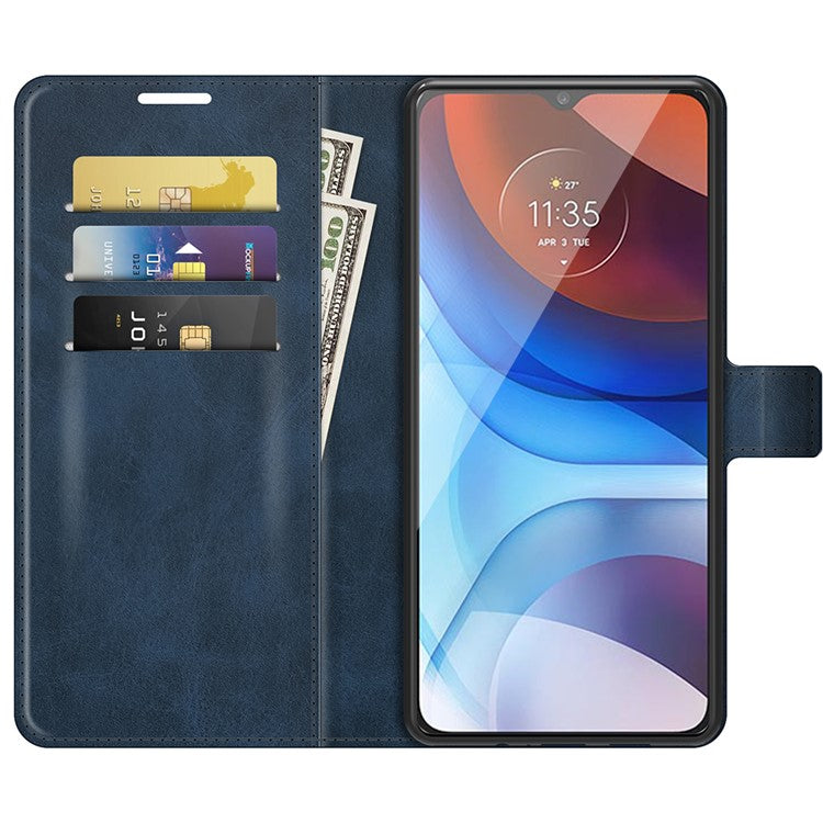 Wallet Design Magnetic Buckle Leather Stand Case for Motorola Moto E7 Power/Moto E7i Power Cellphone Cover - Blue