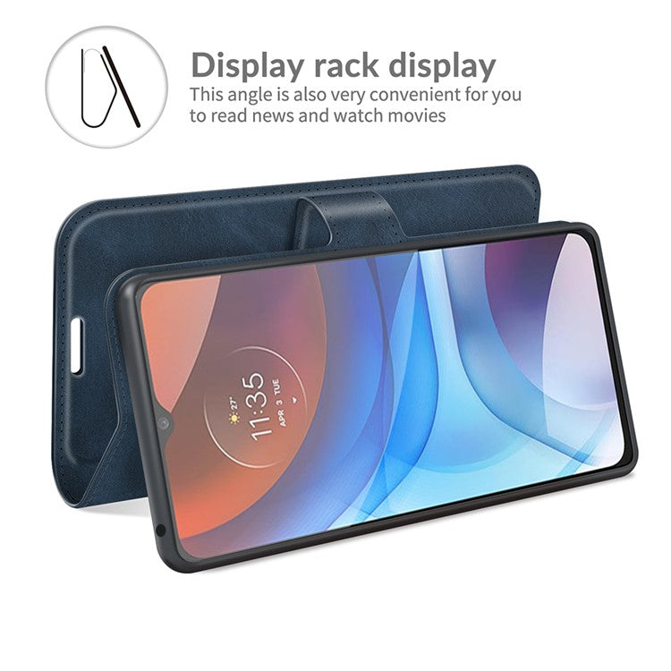 Wallet Design Magnetic Buckle Leather Stand Case for Motorola Moto E7 Power/Moto E7i Power Cellphone Cover - Blue