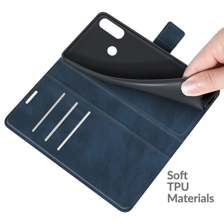 Wallet Design Magnetic Buckle Leather Stand Case for Motorola Moto E7 Power/Moto E7i Power Cellphone Cover - Blue