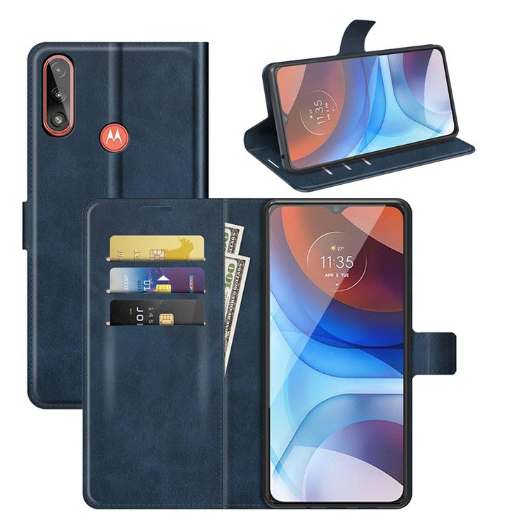 Wallet Design Magnetic Buckle Leather Stand Case for Motorola Moto E7 Power/Moto E7i Power Cellphone Cover - Blue
