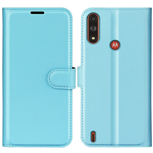 Wallet Design Litchi Texture PU Leather Stand Cover Shell for Motorola Moto E7 Power / Moto E7i Power - Blue