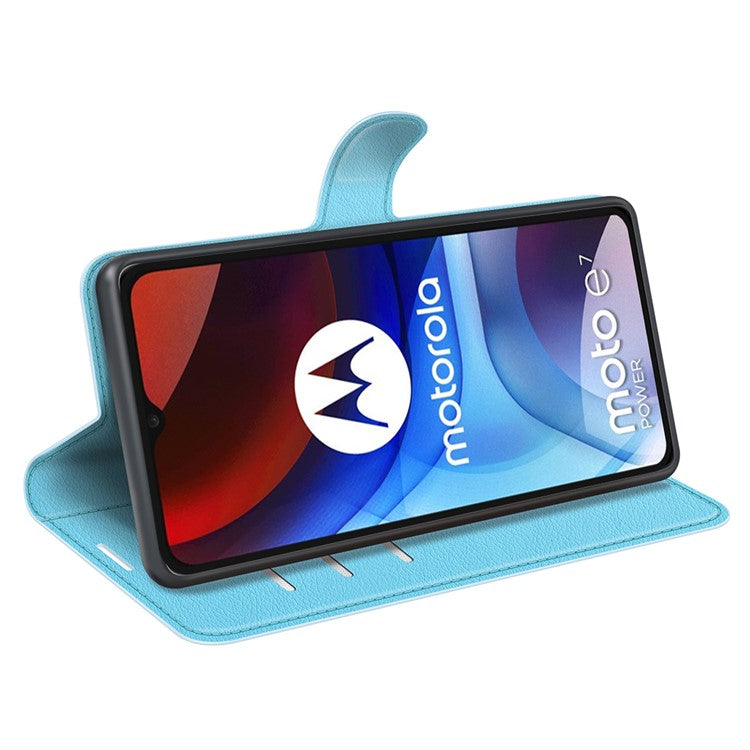 Wallet Design Litchi Texture PU Leather Stand Cover Shell for Motorola Moto E7 Power / Moto E7i Power - Blue