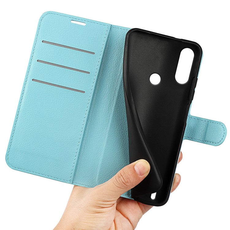 Wallet Design Litchi Texture PU Leather Stand Cover Shell for Motorola Moto E7 Power / Moto E7i Power - Blue