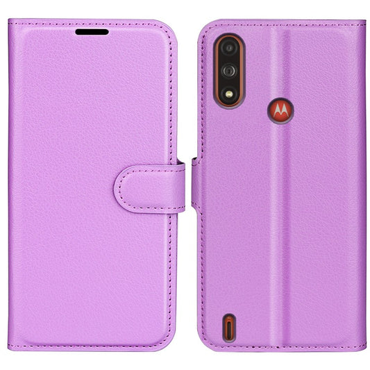 Wallet Design Litchi Texture PU Leather Stand Cover Shell for Motorola Moto E7 Power / Moto E7i Power - Purple