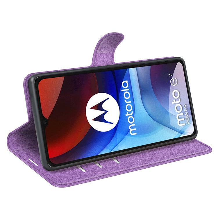 Wallet Design Litchi Texture PU Leather Stand Cover Shell for Motorola Moto E7 Power / Moto E7i Power - Purple