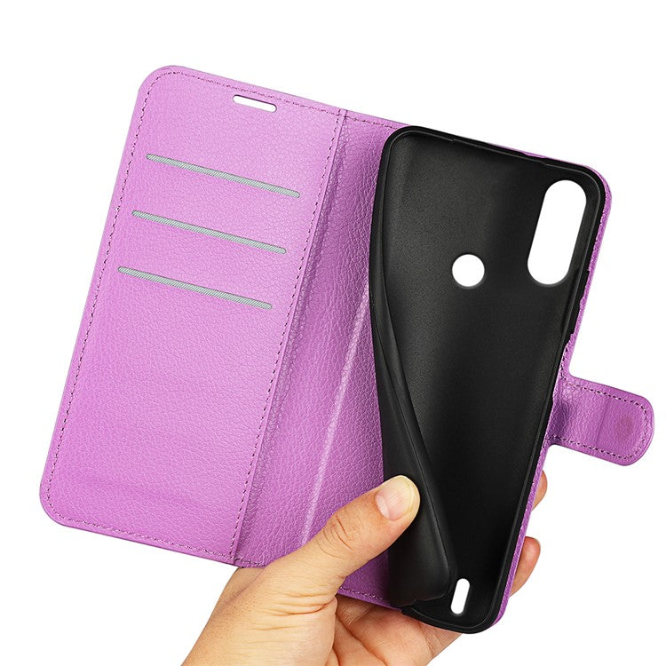 Wallet Design Litchi Texture PU Leather Stand Cover Shell for Motorola Moto E7 Power / Moto E7i Power - Purple