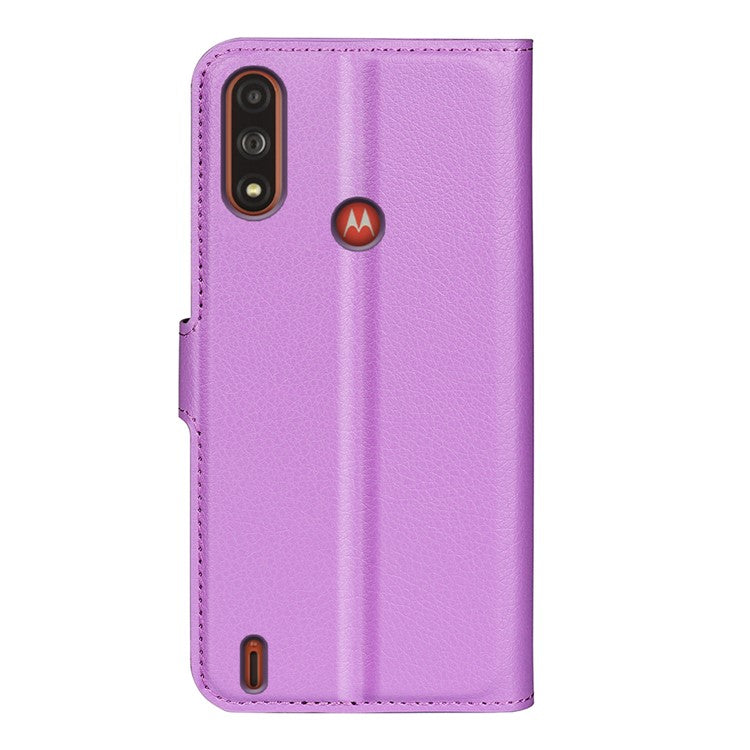 Wallet Design Litchi Texture PU Leather Stand Cover Shell for Motorola Moto E7 Power / Moto E7i Power - Purple