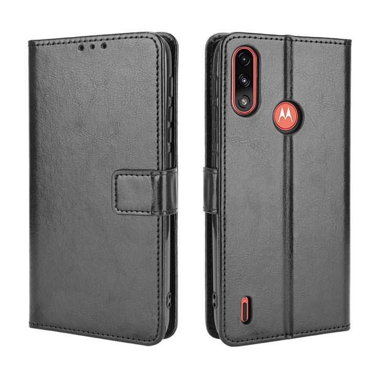 Crazy Horse Texture Leather Wallet Cell Phone Case for Motorola Moto E7 Power/Moto E7i Power - Black