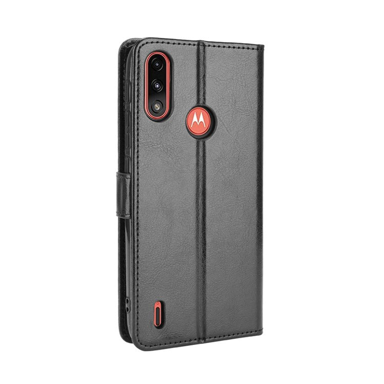 Crazy Horse Texture Leather Wallet Cell Phone Case for Motorola Moto E7 Power/Moto E7i Power - Black
