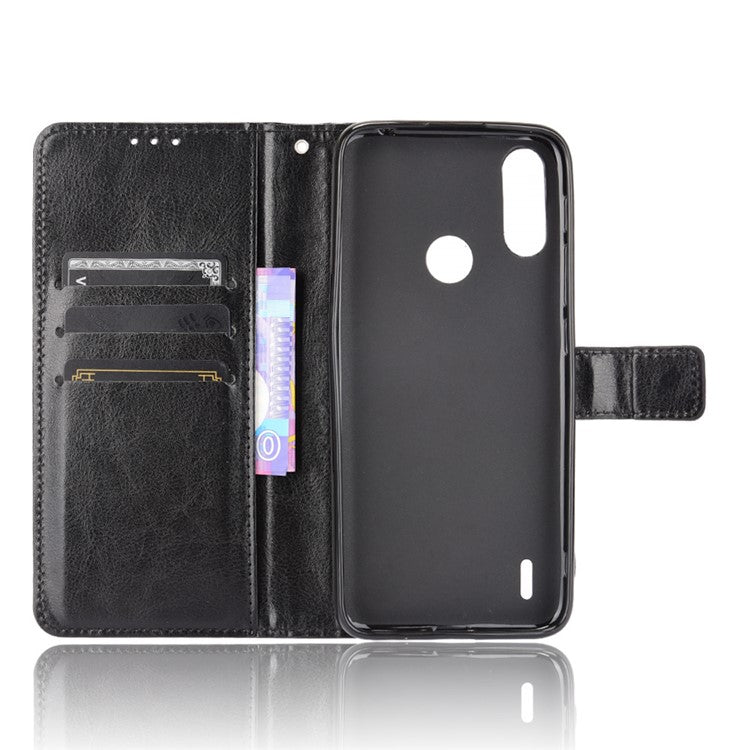 Crazy Horse Texture Leather Wallet Cell Phone Case for Motorola Moto E7 Power/Moto E7i Power - Black