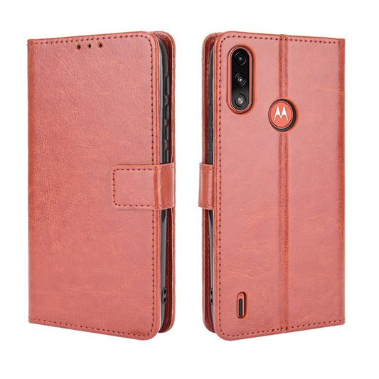 Crazy Horse Texture Leather Wallet Cell Phone Case for Motorola Moto E7 Power/Moto E7i Power - Red