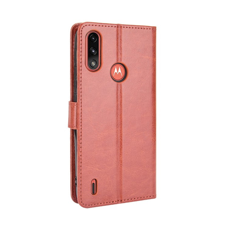 Crazy Horse Texture Leather Wallet Cell Phone Case for Motorola Moto E7 Power/Moto E7i Power - Red