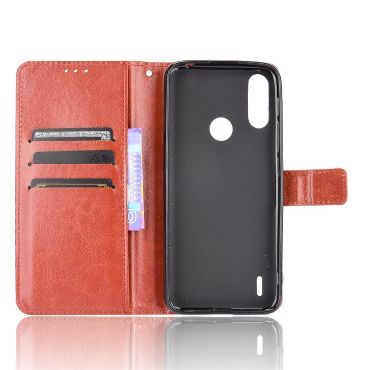 Crazy Horse Texture Leather Wallet Cell Phone Case for Motorola Moto E7 Power/Moto E7i Power - Red