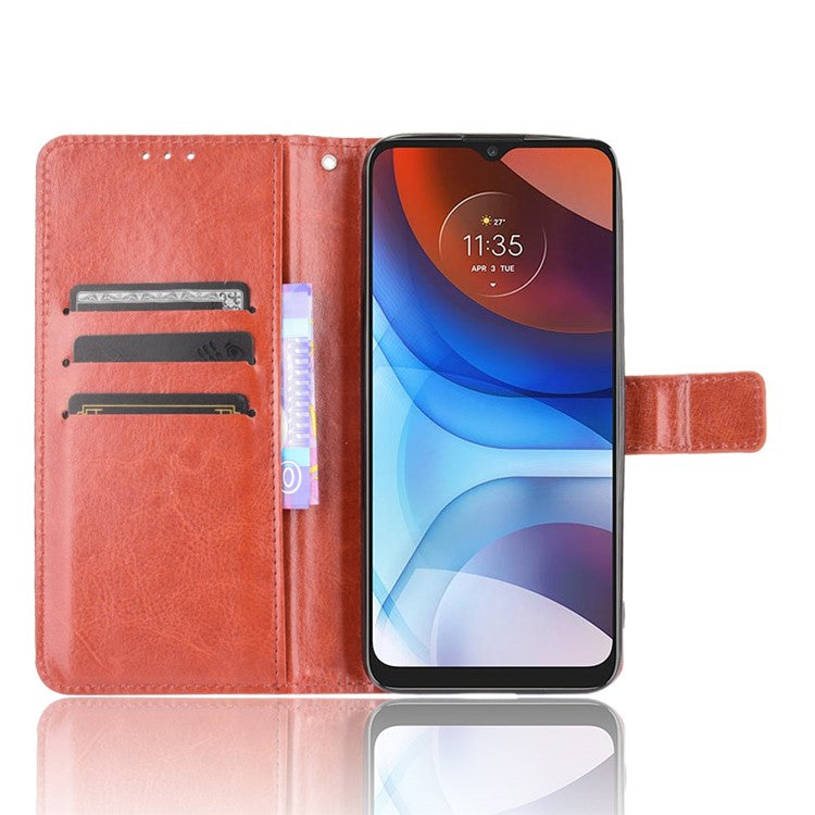 Crazy Horse Texture Leather Wallet Cell Phone Case for Motorola Moto E7 Power/Moto E7i Power - Red
