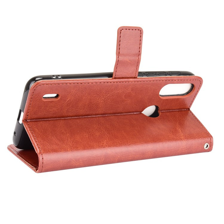 Crazy Horse Texture Leather Wallet Cell Phone Case for Motorola Moto E7 Power/Moto E7i Power - Red