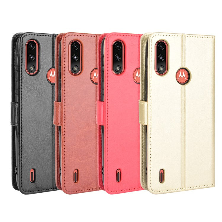 Crazy Horse Texture Leather Wallet Cell Phone Case for Motorola Moto E7 Power/Moto E7i Power - Red
