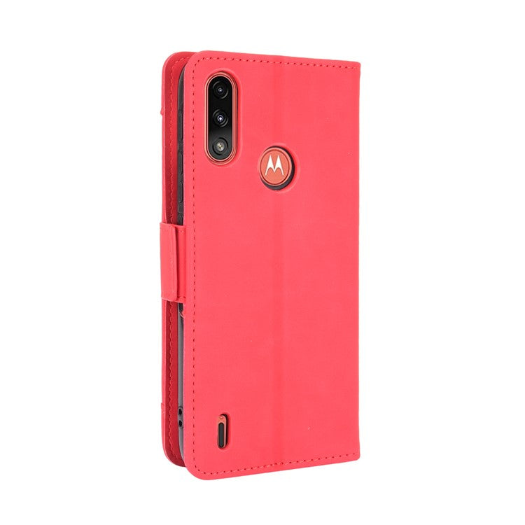 Wallet Design Leather Phone Feature Protective Cover Case with Stand and Multiple Card Slots for Motorola Moto E7 Power/Moto E7i Power - Red