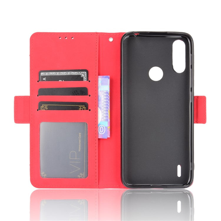 Wallet Design Leather Phone Feature Protective Cover Case with Stand and Multiple Card Slots for Motorola Moto E7 Power/Moto E7i Power - Red