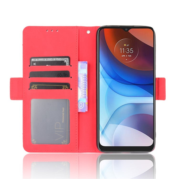 Wallet Design Leather Phone Feature Protective Cover Case with Stand and Multiple Card Slots for Motorola Moto E7 Power/Moto E7i Power - Red