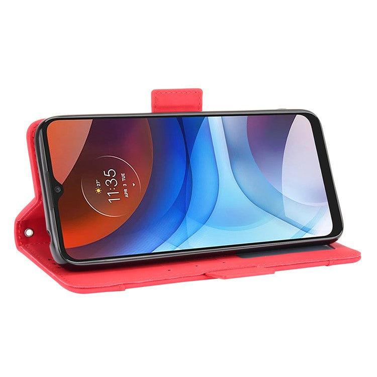 Wallet Design Leather Phone Feature Protective Cover Case with Stand and Multiple Card Slots for Motorola Moto E7 Power/Moto E7i Power - Red