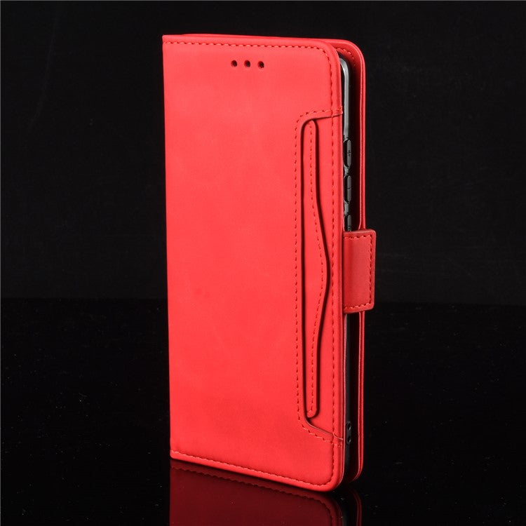 Wallet Design Leather Phone Feature Protective Cover Case with Stand and Multiple Card Slots for Motorola Moto E7 Power/Moto E7i Power - Red