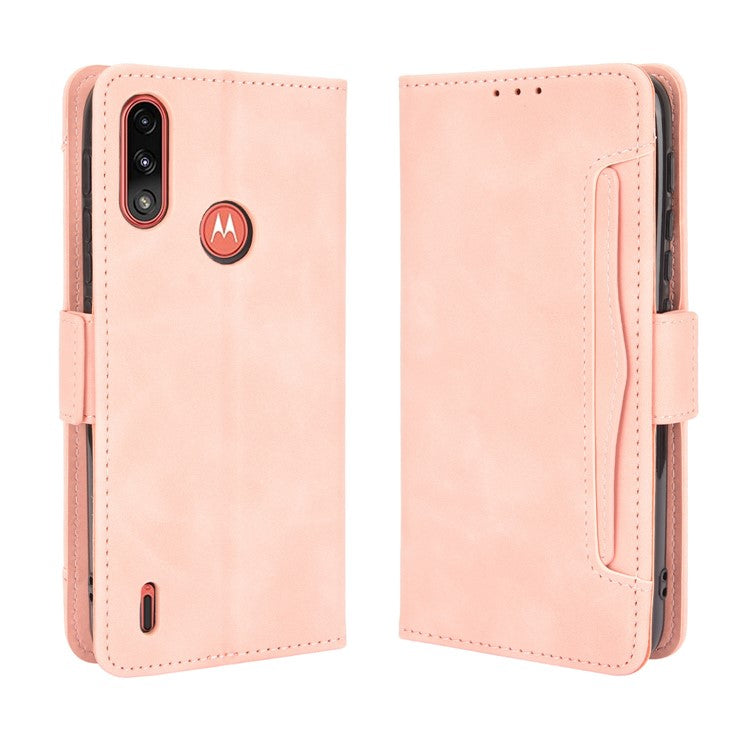 Wallet Design Leather Phone Feature Protective Cover Case with Stand and Multiple Card Slots for Motorola Moto E7 Power/Moto E7i Power - Pink